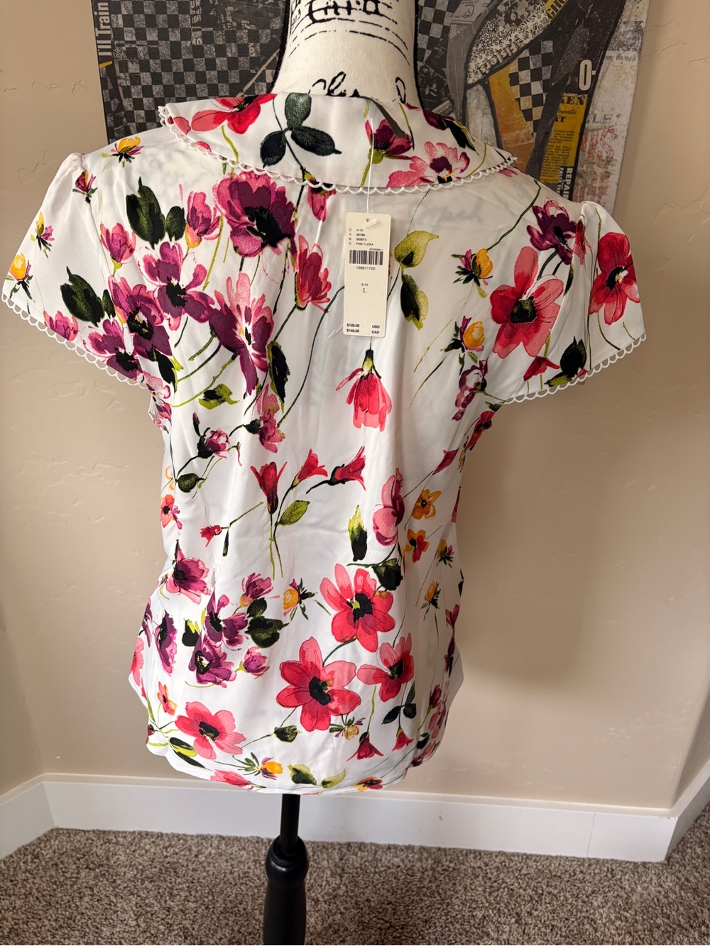 Anthropologie by Anthropologie Floral Lace Trim Cap Sleeve Blouse - Picture 6 of 8